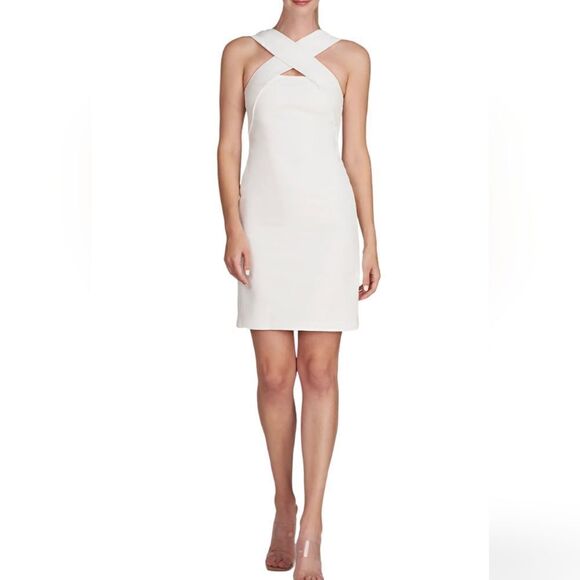 Halston Andie Crossover Neck Cocktail Dress NWOT Unhemmed - Picture 3 of 11